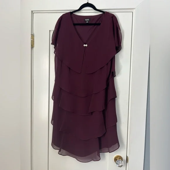 knee length dresses for ladies Tiered Midi Dress with Flutter Sleeve – For Elyse main image 0